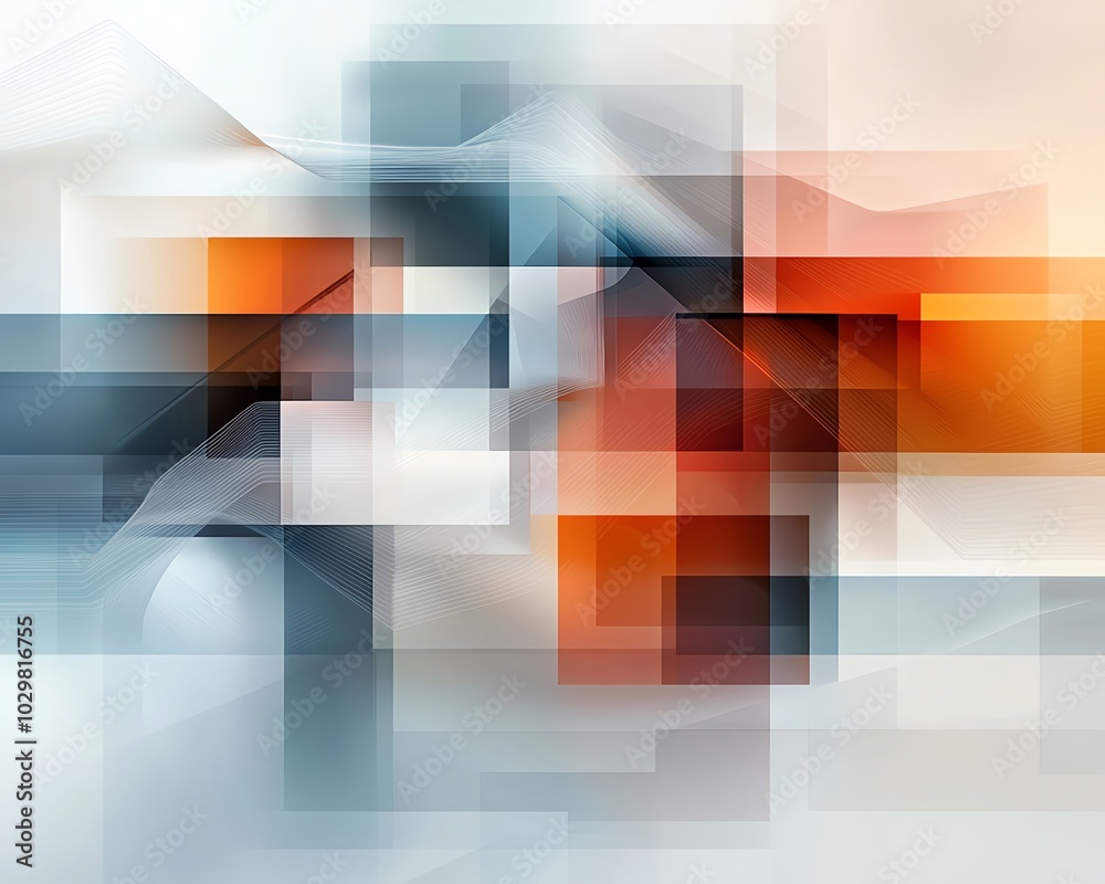Poster An abstract composition featuring geometric shapes and vibrant colors, creating a dynamic visual experience with depth and movement.