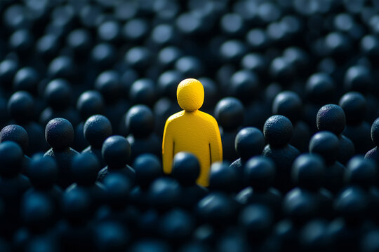Standing Out: A Yellow Human Shape Illuminates Talent Among the Dark Crowd, Emphasizing Individual Brilliance and Unique Abilities.