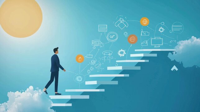 An illustration showing a businessperson navigating through the different steps of change management.