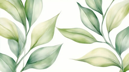 Obraz premium A beautiful painting of a leafy green plant with a white background. The painting captures the essence of nature and the beauty of the plant. The leaves are intricately detailed, with each vein