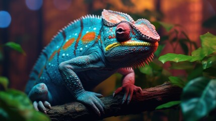 Obraz premium Vibrant Chameleon on a Branch