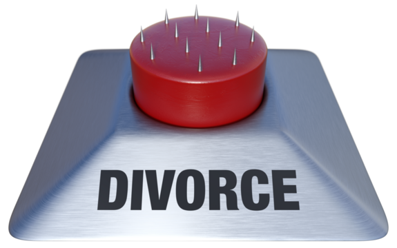 Cost of Divorce, illustrated by divorce button with spikes on surface which represents deterrent