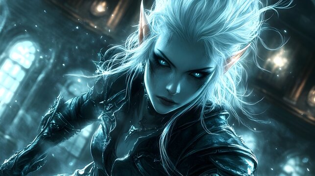 Drow Elf Assassin Lurking in the Shadows with Dramatic Lighting and Impressionistic Technique