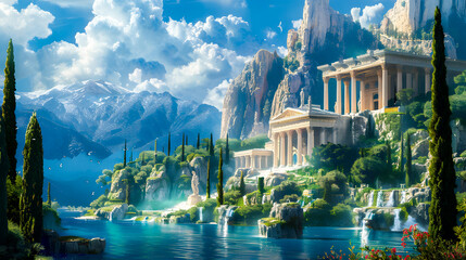 Obraz premium Depiction of Olympus The Divine Abode of Gods in Greek Mythology through Art Concept Greek Mythology Olympus Art Divine Abode Gods
