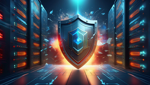 Advanced cloud security technology safeguarding data in a futuristic digital infrastructure.