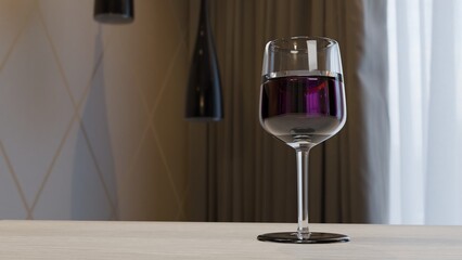 wine in a glass on the table in the bedroom