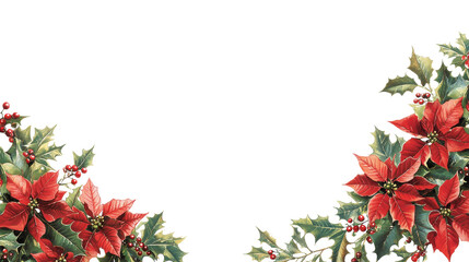 Christmas Holly and Poinsettia Border