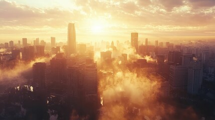Fototapeta premium Sunrise Over Cityscape with Soft Light Effects