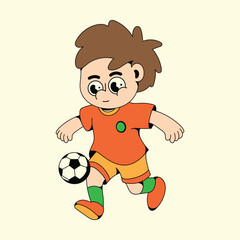 Kid playing football cartoon vector illustration