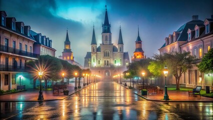 Fototapeta premium Double Exposure of Jackson Square in Fog - French Quarter Landscape Photography