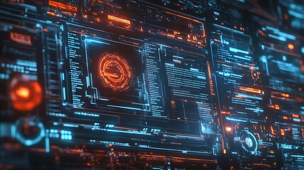 abstract technology futuristic concept interface hologram elements of digital data chart.