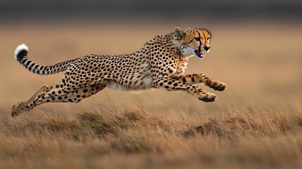 Fototapeta premium Lithe Cheetah Sprinting Across the Savanna