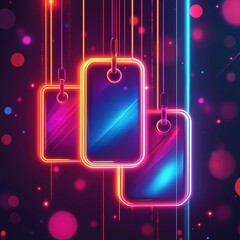 Obraz premium Futuristic neon shopping bag with colorful lights for holiday sales