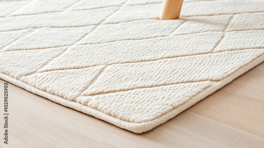 Sticker Soft cream rug with textured diamond pattern, enhancing warmth of room. Perfect for adding comfort and style to any space