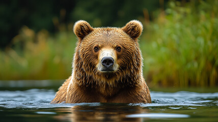 Obraz premium The brown bear of Alaska. A little bear cub. Wildlife.