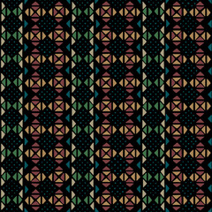 hand drawn triangles, dots. dark repetitive background. vector seamless pattern. traditional folk motifs. decorative art. fabric swatch. wrapping paper. continuous design template for textile, linen