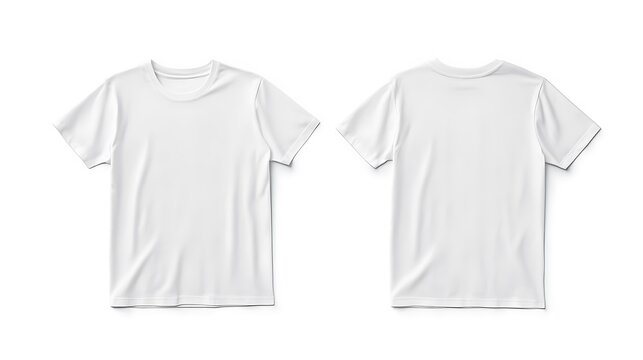 White t-shirt mockup flat lay, front and back, isolated
