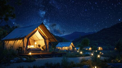 Starry Night Sky Over Glamorous Campsite