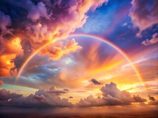 Fototapeta premium Dreamy Pastel Rainbow Sky with Fluffy Clouds and Soft Light for Abstract Fantasy Imagery