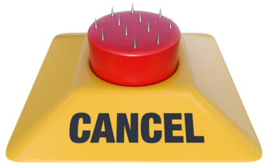 Cost of Cancellation, illustrated by cancel button with spikes on surface which represents deterrent