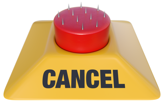 Cost of Cancellation, illustrated by cancel button with spikes on surface which represents deterrent