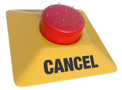 Cost of Cancellation, illustrated by cancel button with spikes on surface which represents deterrent