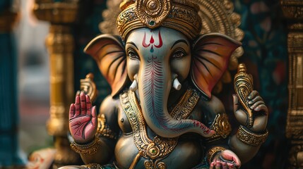 Beautifully Painted Ganesha Idol Close-Up