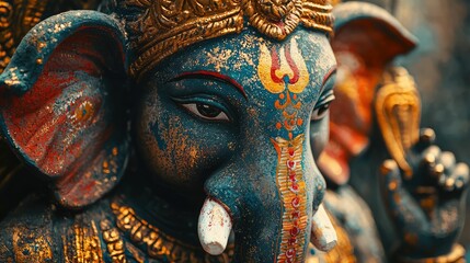 Obraz premium Close-Up of Beautifully Painted Ganesha Idol
