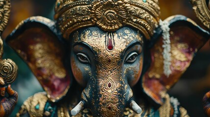 Traditional Ganesha Mask Close Up for Performance Art