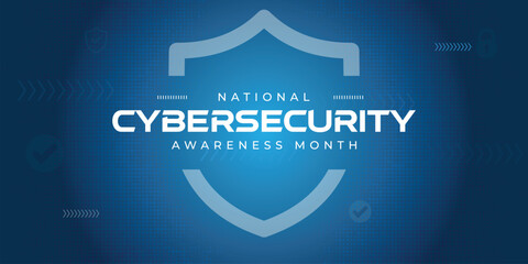 National cyber security awareness month is observed. flat design Cyber security banner gradient color blue