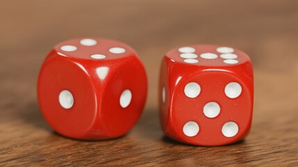 Close Up View of Red Dice on Wooden Surface
