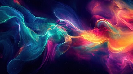Obraz premium Abstract swirling colorful smoke on dark background.