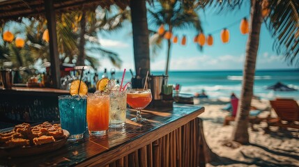 Trendy Beach Bar with Colorful Drinks and Relaxing Vibes