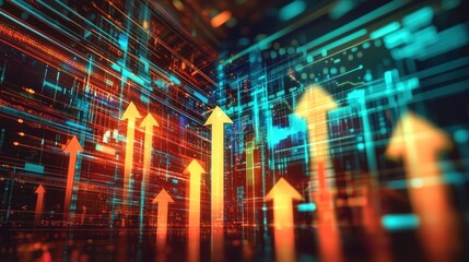 Fototapeta premium An abstract financial graph representing wealth management, with rising bars and arrows pointing upward.