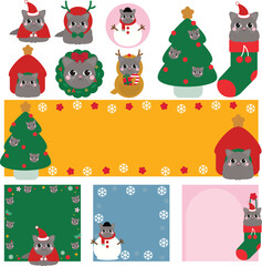 cute cat, Christmas cat, kitten with Santa hat, festive cat, cat with Christmas tree, cat holding gift, cat with ornaments, holiday cat, winter cat illustration, cat in snow