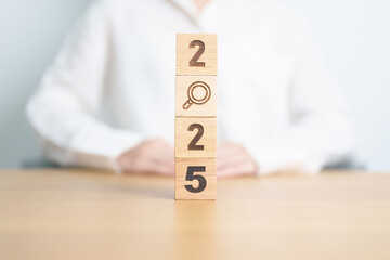 2025 block with magnifying glass icon. SEO, Search Engine Optimization, hiring , Advertising, Idea,...