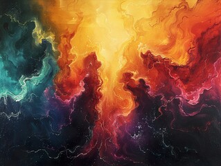 Abstract Fluid Art Painting with Vibrant Swirls and Bold Colors