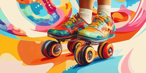 Obraz premium Colorful roller skates on abstract background.