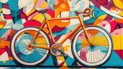 Fototapeta premium Graffiti bike mural on colorful wall.