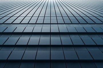 Aerial view of a vast solar farm, patterns of panels stretching across the landscape, captured in documentary photography style