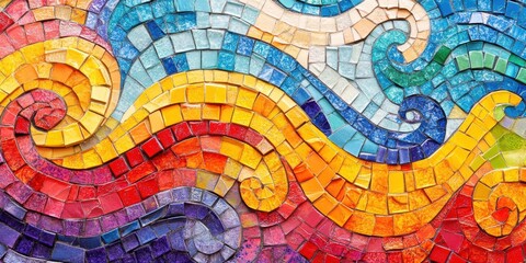 Obraz premium Colorful mosaic tile wall art with swirls.