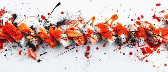 sushi dragon roll, food illustration, digital painting, bold colors, isolated on white background