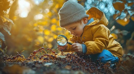 Child Observing Nature with Magnifying Glass