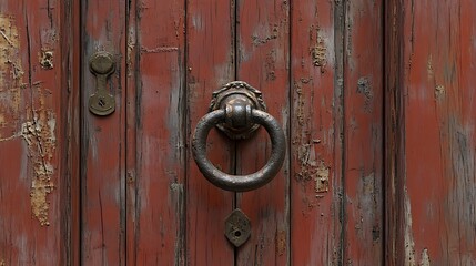 Fototapeta premium Old wooden door with metal knocker.
