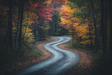 Fototapeta premium road in autumn forest with beautiful view