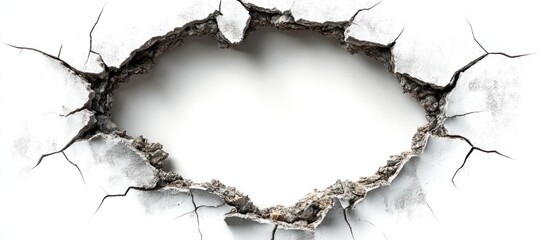 A large circular hole in a white surface with cracks radiating outwards.