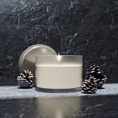 Winter Candle and Pinecones Mockup for Product Branding