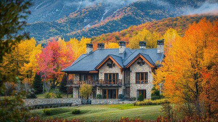 Serene Autumn View of Mountain Villa