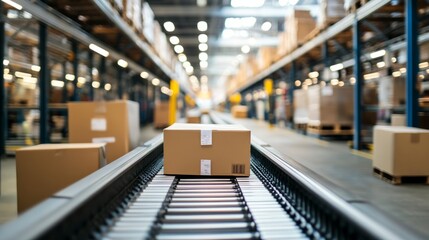Conveyor belts with packages symbolize efficient micro-fulfillment processes in modern warehouses.