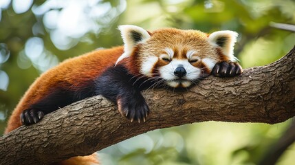 Serene Red Panda Resting on Tree Branch